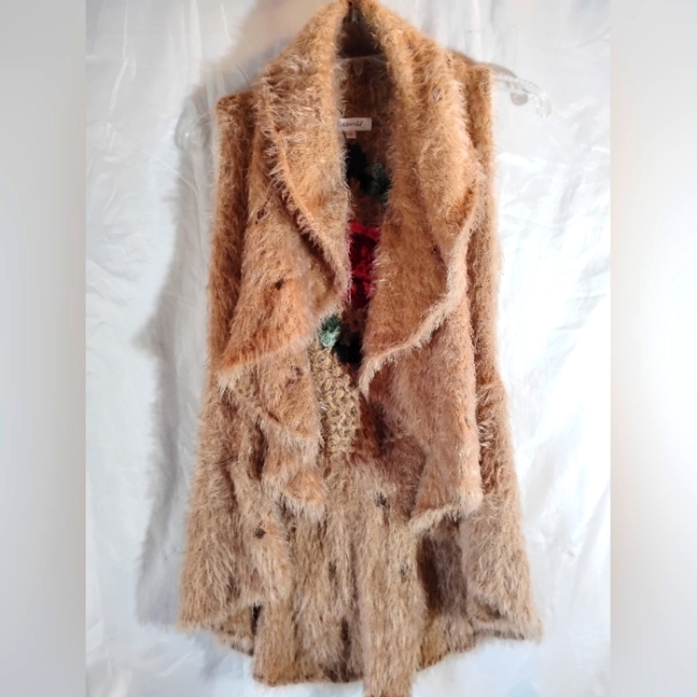 Vintage soho chick hand embroidery  Mohair vest shabby boho retro hipster